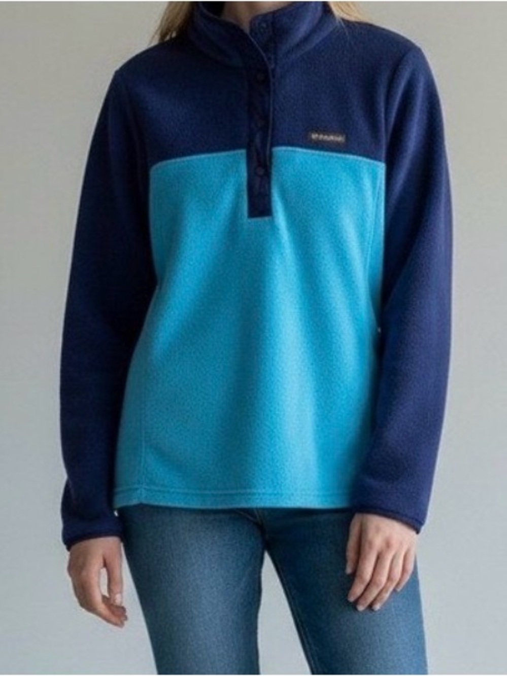 Columbia Two-Tone Blue Cowl Snap Fleece Pullover